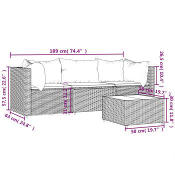 4-tlg. Garten-Lounge-Set mit Kissen Grau Poly Rattan