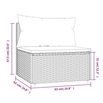 Garten-Mittelsofa mit Kissen Grau Poly Rattan