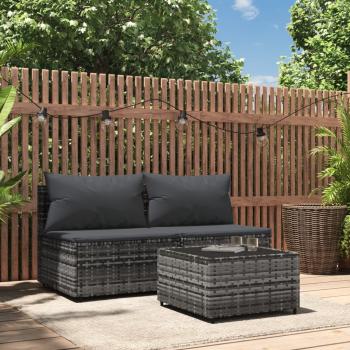 ARDEBO.de - 3-tlg. Garten-Lounge-Set mit Kissen Grau Poly Rattan