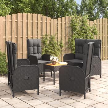 ARDEBO.de - 5-tlg. Garten-Essgruppe mit Kissen Schwarz Poly Rattan