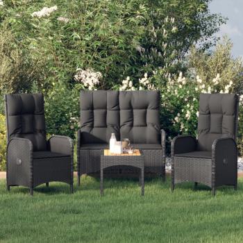 ARDEBO.de - 4-tlg. Garten-Essgruppe mit Kissen Schwarz Poly Rattan