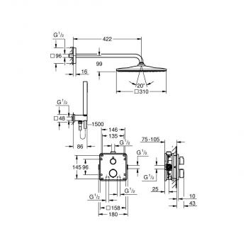 GROHE Precision Thermostat Duschsystem, Quickfix, Unterputz, mit Vitalio Rain Mono 310 Cube, chrom (34881000)