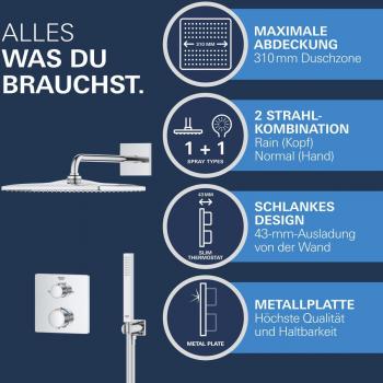 GROHE Precision Thermostat Duschsystem, Quickfix, Unterputz, mit Vitalio Rain Mono 310 Cube, chrom (34881000)