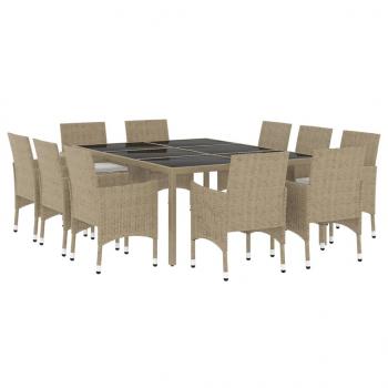 11-tlg. Garten-Essgruppe Poly Rattan Beige