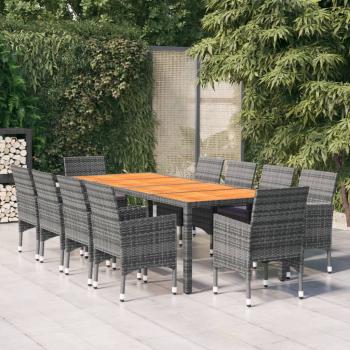 ARDEBO.de - 11-tlg. Garten-Essgruppe Poly Rattan Grau