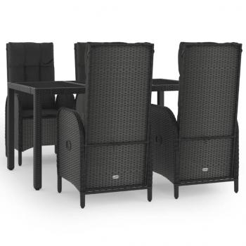 5-tlg. Garten-Essgruppe mit Kissen Schwarz Poly Rattan