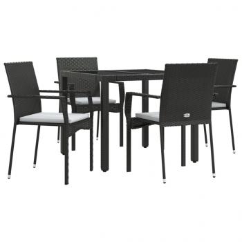 5-tlg. Garten-Essgruppe mit Kissen Schwarz Poly Rattan