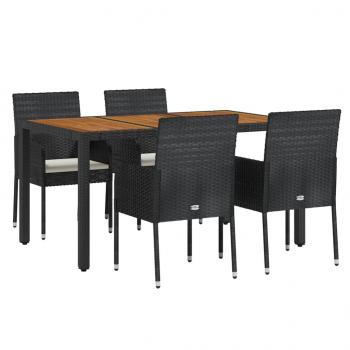 5-tlg. Garten-Essgruppe mit Kissen Schwarz Poly Rattan