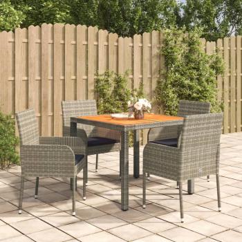 ARDEBO.de - 5-tlg. Garten-Essgruppe mit Kissen Grau Poly Rattan