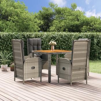 ARDEBO.de - 5-tlg. Garten-Essgruppe mit Kissen Grau Poly Rattan