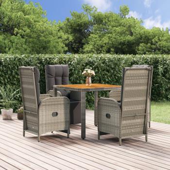 ARDEBO.de - 5-tlg. Garten-Essgruppe mit Kissen Grau Poly Rattan