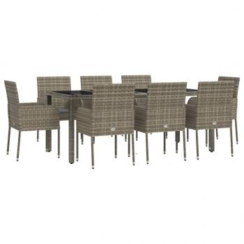 9-tlg. Garten-Essgruppe mit Kissen Grau Poly Rattan