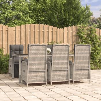 ARDEBO.de - 7-tlg. Garten-Essgruppe mit Kissen Grau Poly Rattan