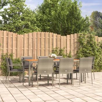 ARDEBO.de - 9-tlg. Garten-Essgruppe mit Kissen Grau Poly Rattan