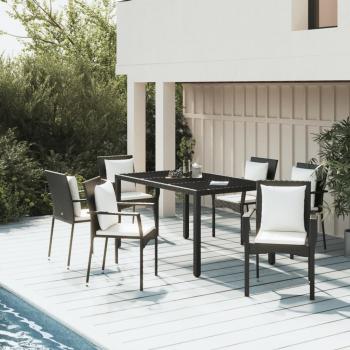 ARDEBO.de - 7-tlg. Garten-Essgruppe mit Kissen Schwarz Poly Rattan