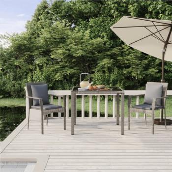 ARDEBO.de - 3-tlg. Garten-Essgruppe mit Kissen Grau Poly Rattan