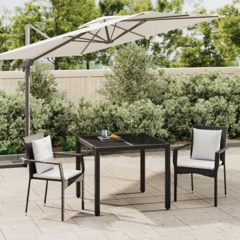 ARDEBO.de - 3-tlg. Garten-Essgruppe mit Kissen Schwarz Poly Rattan