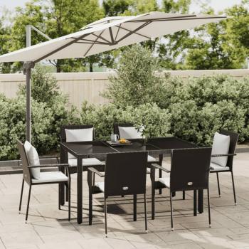 ARDEBO.de - 7-tlg. Garten-Essgruppe mit Kissen Schwarz Poly Rattan