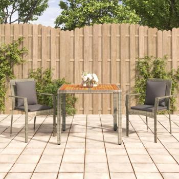 ARDEBO.de - 3-tlg. Garten-Essgruppe mit Kissen Grau Poly Rattan