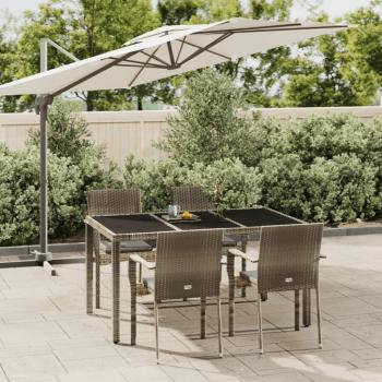 ARDEBO.de - 5-tlg. Garten-Essgruppe mit Kissen Grau Poly Rattan