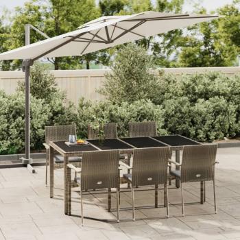 ARDEBO.de - 7-tlg. Garten-Essgruppe mit Kissen Grau Poly Rattan