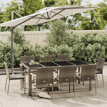 ARDEBO.de - 9-tlg. Garten-Essgruppe mit Kissen Grau Poly Rattan