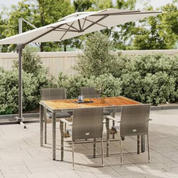 ARDEBO.de - 5-tlg. Garten-Essgruppe mit Kissen Grau Poly Rattan