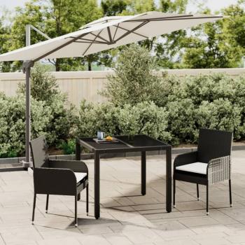 ARDEBO.de - 3-tlg. Garten-Essgruppe mit Kissen Schwarz Poly Rattan