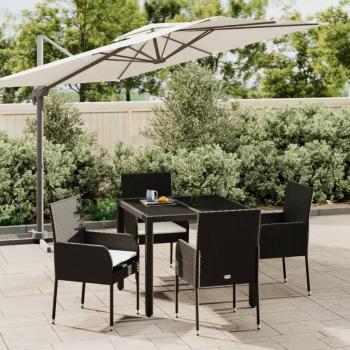 ARDEBO.de - 5-tlg. Garten-Essgruppe mit Kissen Schwarz Poly Rattan