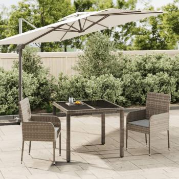 ARDEBO.de - 3-tlg. Garten-Essgruppe mit Kissen Grau Poly Rattan