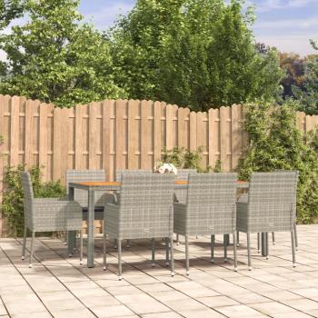 ARDEBO.de - 9-tlg. Garten-Essgruppe mit Kissen Grau Poly Rattan