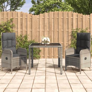 ARDEBO.de - 3-tlg. Garten-Essgruppe mit Kissen Grau Poly Rattan