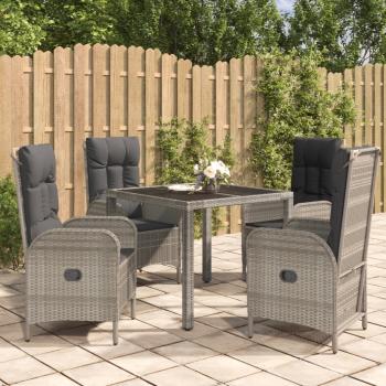 ARDEBO.de - 5-tlg. Garten-Essgruppe mit Kissen Grau Poly Rattan