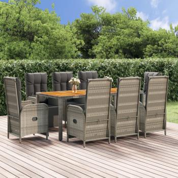 ARDEBO.de - 9-tlg. Garten-Essgruppe mit Kissen Grau Poly Rattan