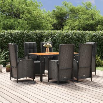 ARDEBO.de - 7-tlg. Garten-Essgruppe mit Kissen Schwarz Poly Rattan