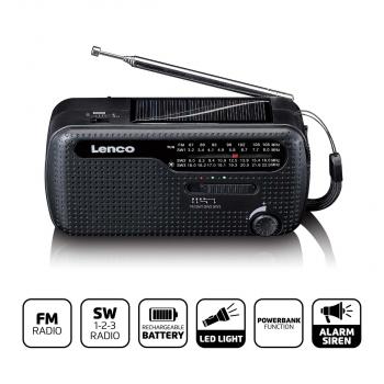 ARDEBO.de - Portable wind-up emergency radio flashlight and power bank in one - Black