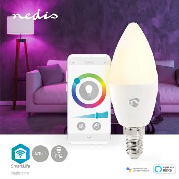 SmartLife Vollfärbige LED-Lampe | Wi-Fi | E14 | 470 lm | 4.9 W | RGB / Warm bis kühlen weiß | 2700 - 6500 K | Android? / IOS | Kerze | 1 Stück (Menge: 2 je Bestelleinheit)