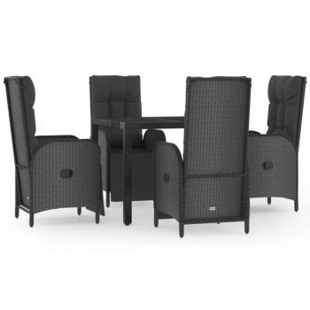 5-tlg. Garten-Essgruppe mit Kissen Schwarz Poly Rattan