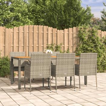 ARDEBO.de - 7-tlg. Garten-Essgruppe mit Kissen Grau Poly Rattan