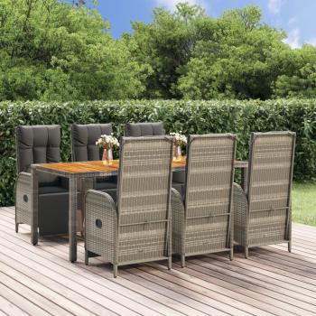 ARDEBO.de - 7-tlg. Garten-Essgruppe mit Kissen Grau Poly Rattan