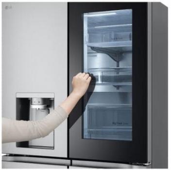 LG GMG960MBEE Stand Side-by-Side Kombination Mulitdoor, 91,4 cm breit, 638 L, No-Frost, InstaView, Craft Ice Kugeln, Eis-, Crushed Ice- und Wasserspender, ThinQ, Festwasseranschluss, metal sorbet Antifingerprint