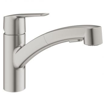 ARDEBO.de GROHE QuickFix Start Küchenarmatur, 1/2", herausziehbare Dual Spülbrause, supersteel (30531DC1)