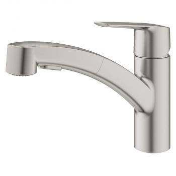 GROHE QuickFix Start Küchenarmatur, 1/2", herausziehbare Dual Spülbrause, supersteel (30531DC1)