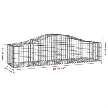 Gabionen mit Hochbogen 14 Stk. 200x50x40/60 cm Verzinktes Eisen