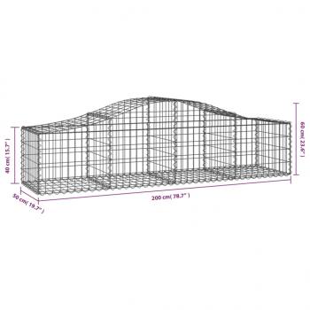 Gabionen mit Hochbogen 6 Stk. 200x50x40/60 cm Verzinktes Eisen