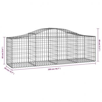 Gabionen mit Hochbogen 4 Stk. 200x50x60/80 cm Verzinktes Eisen