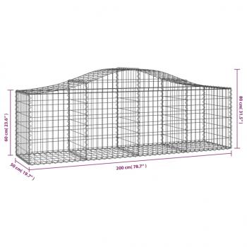 Gabionen mit Hochbogen 18 Stk. 200x50x60/80 cm Verzinktes Eisen