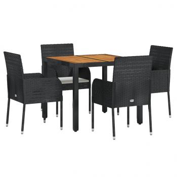 5-tlg. Garten-Essgruppe mit Kissen Schwarz Poly Rattan