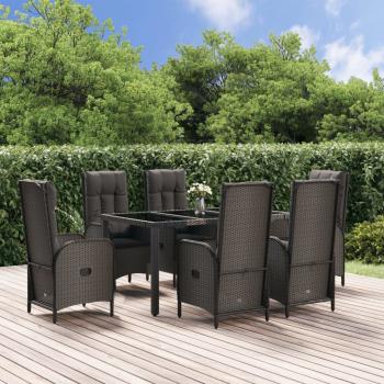 ARDEBO.de - 7-tlg. Garten-Essgruppe mit Kissen Schwarz und Grau Poly Rattan