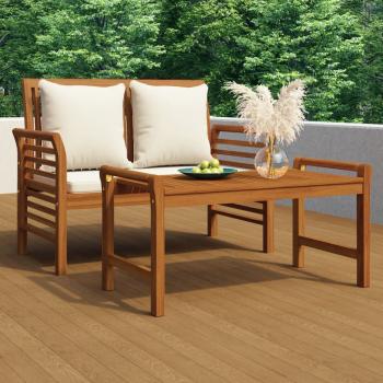 ARDEBO.de - 2-tlg. Garten-Lounge-Set mit Cremeweißen Kissen Massivholz